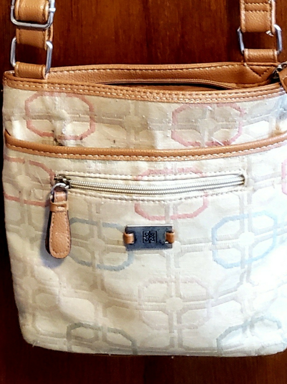 Women’s Rosetti Cream And Geomtric Pattern Crossbody Bag With Tan Trim